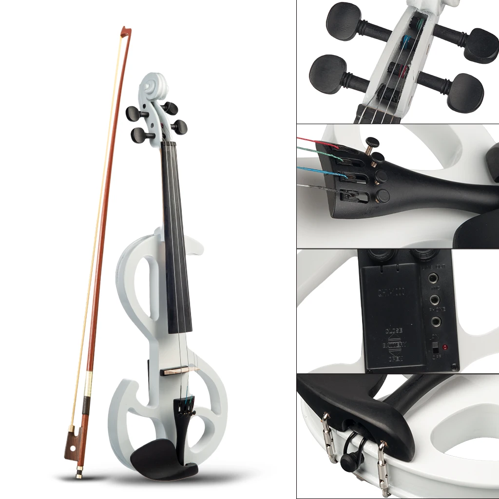 Full Size Silent Violin Bright Sound 4/4 Electric Fiddle Student Standard Violin Outfit Entry Level Violin With Bow &Carry Case