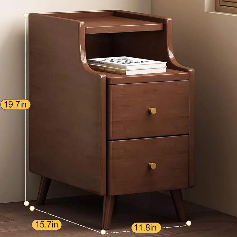 Rustikaler hoher Nachttisch aus Holz mit Schubladen, dunkelbrauner Vintage-Nachttisch, Beistelltisch für den nächtlichen Gebrauch