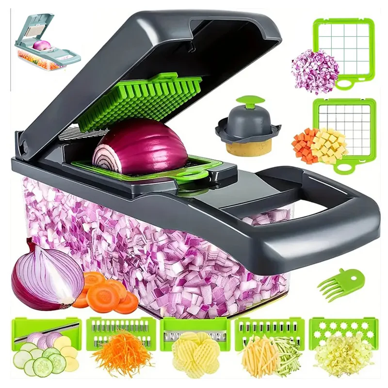 Gemüsezerkleinerer Originalzerkleinerer Gemüseschneider Lebensmittel Obstschneider Mandolinenschneider mit Behälter Küchenhelfer Essentials