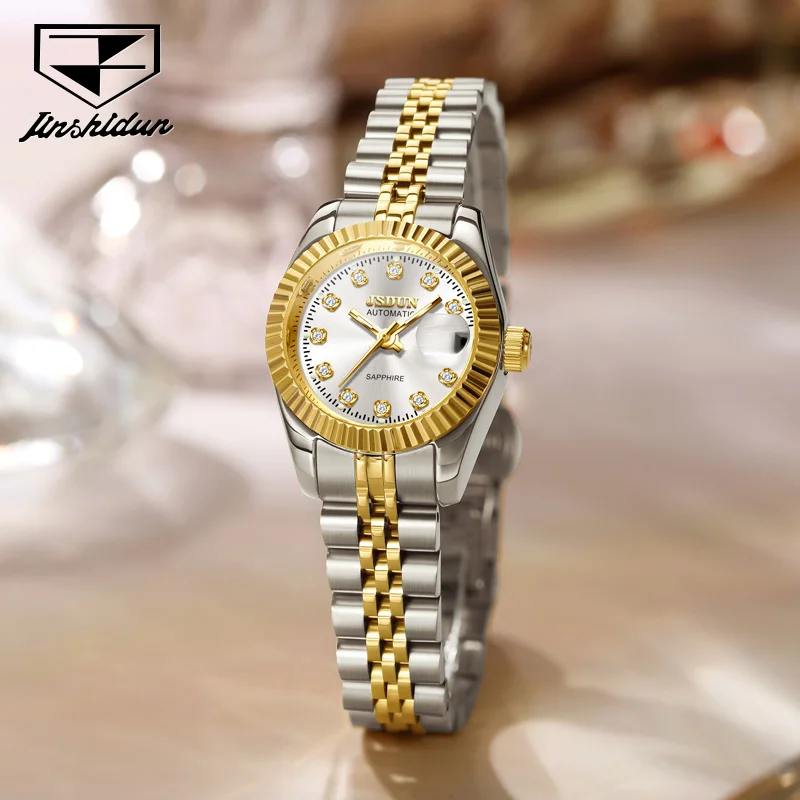 JSDUN 8737 Top Brand Women's Watches Waterproof Synthetic Sapphire Mirror Stainless steel Automatic Mechanical Watch