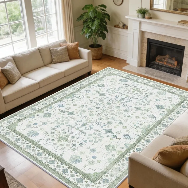 Vintage Persian Pattern Large Area Rug American Luxury Carpet For Living Room Non-Slip Machine Washable Floor Mat For Bedroom