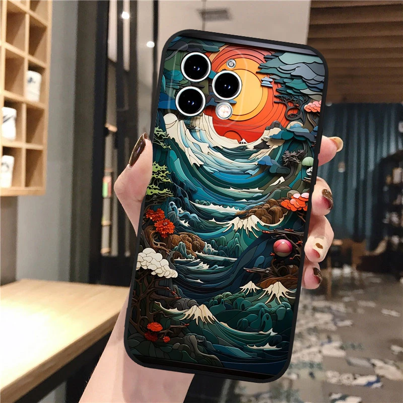 

Beautifull landscape Moon Wave Art Phone Case For iphone 17 Pro Max Air 16 15 14 13 Pro Max 15 16 Pro 15Plus