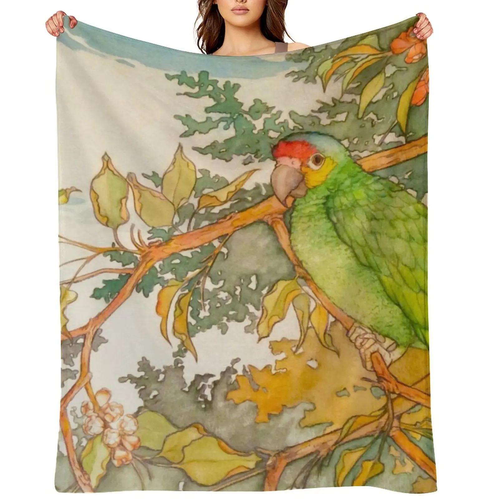 

Red Lored Amazon Parrot Watercolor Throw Blanket Bed Sofas christmas decoration Thermals For Travel Blankets