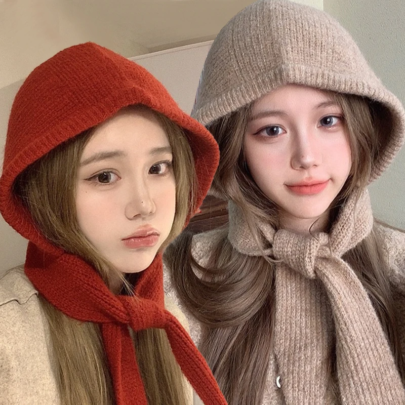 

Зимние теплые шапки, Балаклава, женская вязаная шапка, шарф, шапки с капюшоном, теплая шапка, толстая плюшевая модная уличная лыжная шапка