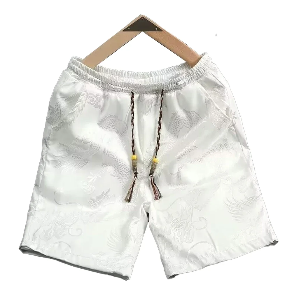 Breathable Shorts Breathable Casual Shorts M White Men Knee Shorts Loose Fit Pentagram Design Solid Pattern Summer Wear