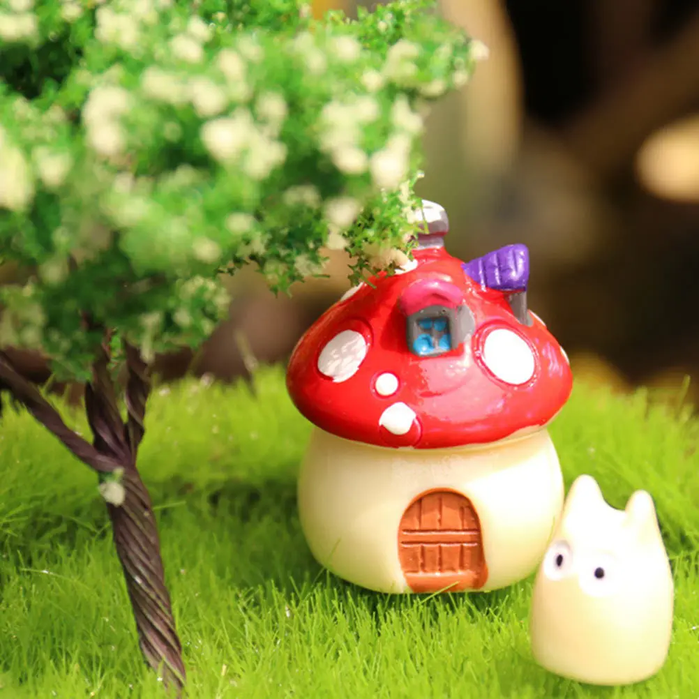 4Pcs Moss Micro Landscape Bonsai Resin Ornaments Mushroom House Design Garden Lawn Home Yard Decorative Miniature Craft