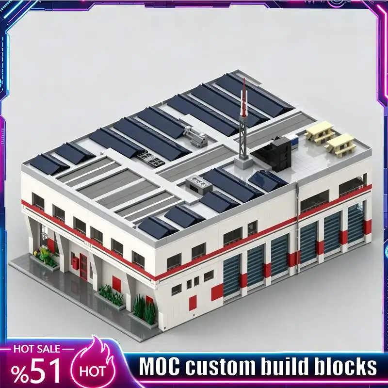 NEW 11228PCS Modular Fire Station Architecture Model Custom Puzzle DIY Assembly Building Blocks Creative Display Popular Gifts