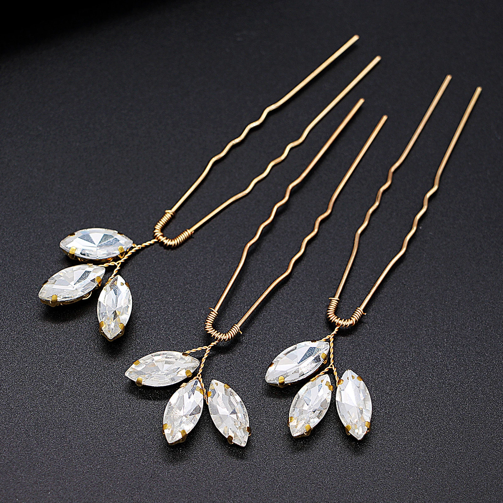 Women's U-Shaped Crystal Hairpin Female Charming & Shiny Handmade Hairpin for Bridesmaid Wedding Dating