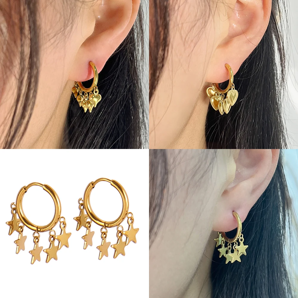 Fashion Heart Similing Face Hoop Earrings For Women Earring Stainless Steel Earrings Star Geometry Pendant Earrings Jewelry Gift