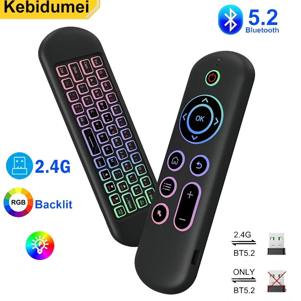 M5 Dual Mode BT5.2 2.4G Air Mouse Remote Control Wireless Gyroscope IR Learning Backlit Mini Keyboard for Android TV BOX PC