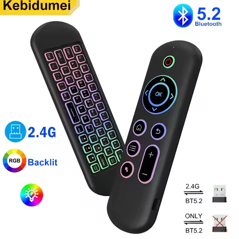 M5 Dual Mode BT5.2 2.4G Air Mouse Remote Control Wireless Gyroscope IR Learning Backlit Mini Keyboard for Android TV BOX PC