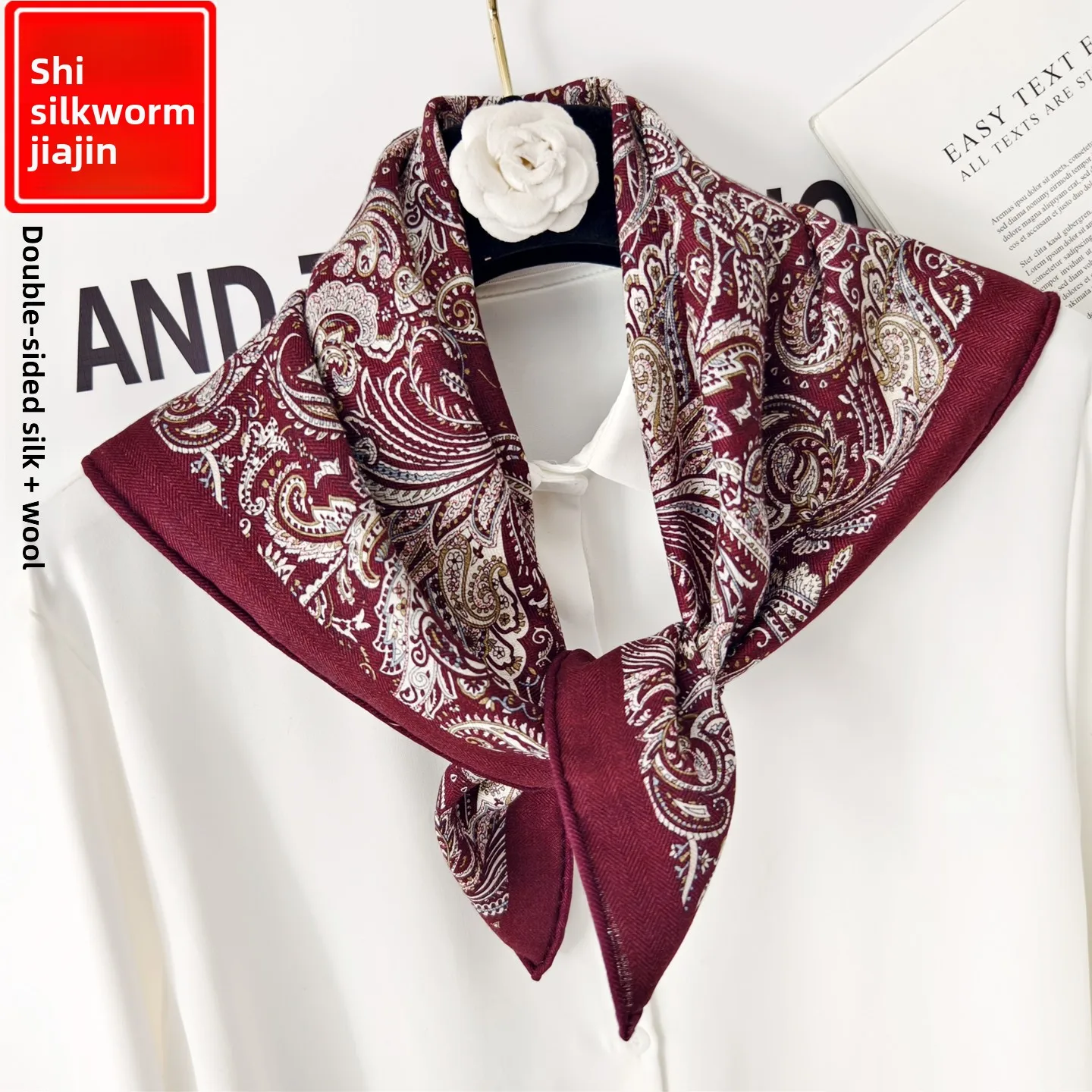 silk-wool-double-sided-square-scarf-women's-neck-warmer-spring-autumn-winter-high-end-gift-geometric-pattern-scarf