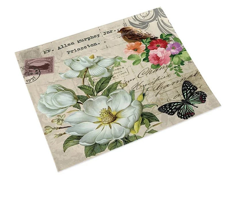 Shabby Chic Placemat Rice Paper for Decoupage Stamperia Linen Table Decor Vintage Flower Coaster Pad Bowl Coffee Cup Mat 45x32cm