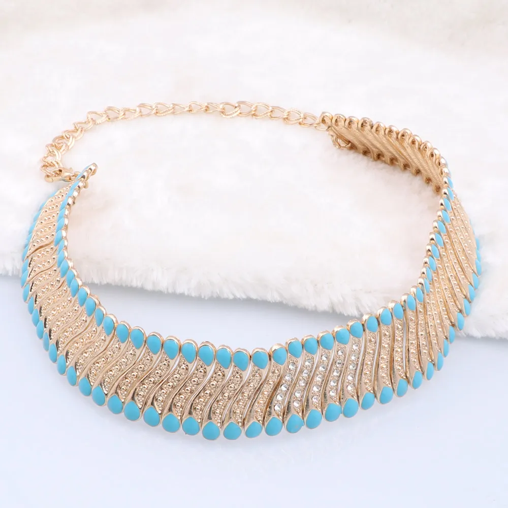 Brazil Gold Color Jewelry Sets For Women Dubai Fashion Enamel Necklace Earrings Ring Bracelet Set Bride Wedding Party Gift