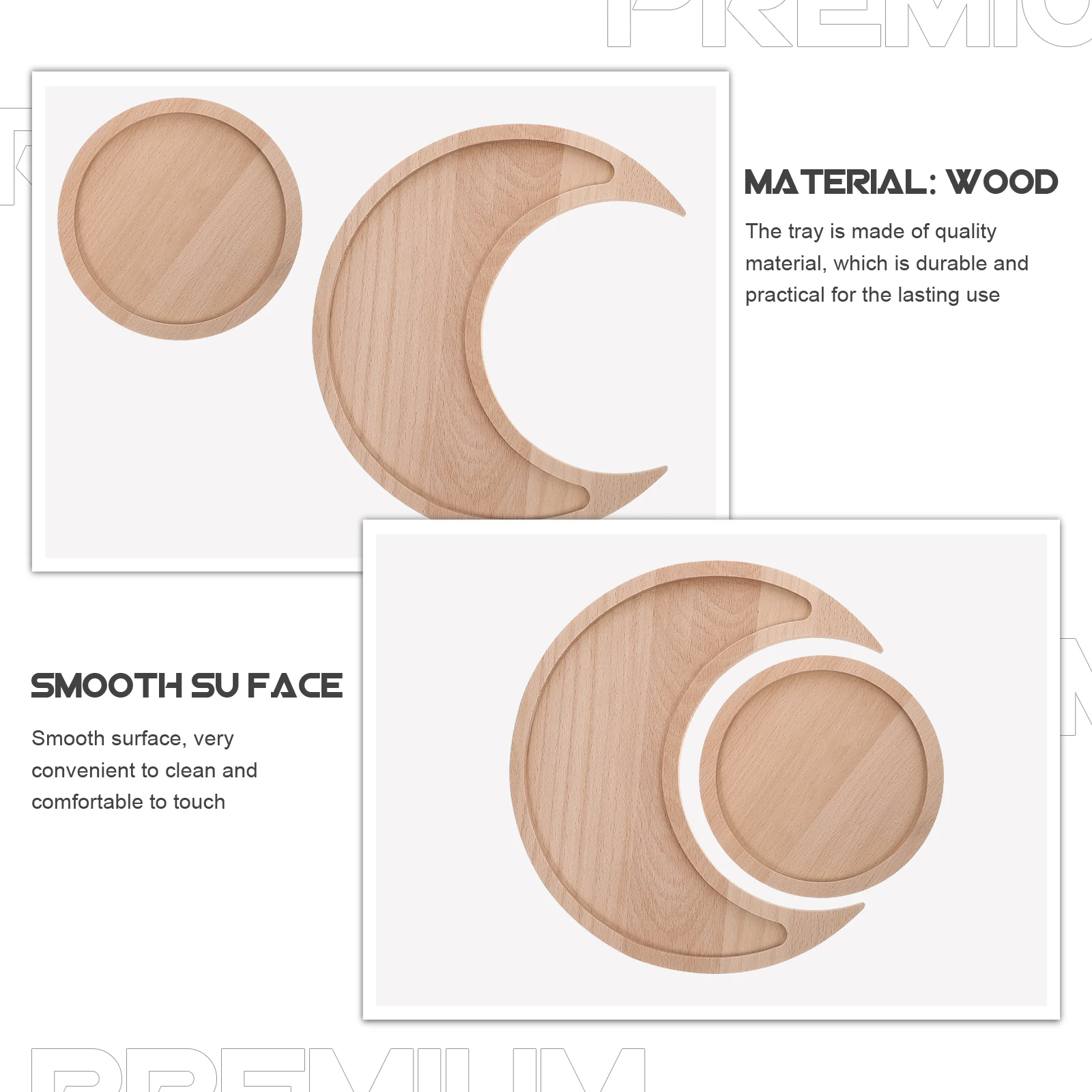 

2Pcs Solid Wood Sun Moon Tray Durable Smooth Multifunctional Jewelry Plate ganizer Storage Display Home Decor Wooden Crystal St