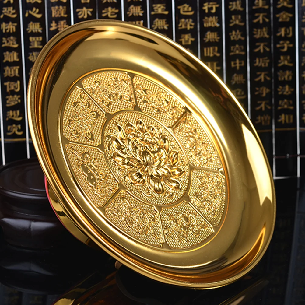 

Golden Lotus Fruit Plate Buddhist Worship Pedestal Bowl Temple Tribute Holder Sacrificial Offering Tray High Base Religious