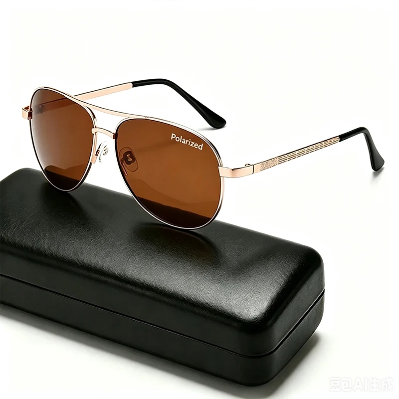 Pilot Polarisierte Sonnenbrille für Herren, Markendesign, großer Rahmen, Autofahren, Angeln, braune Sonnenbrille, modische Vintage-Brille