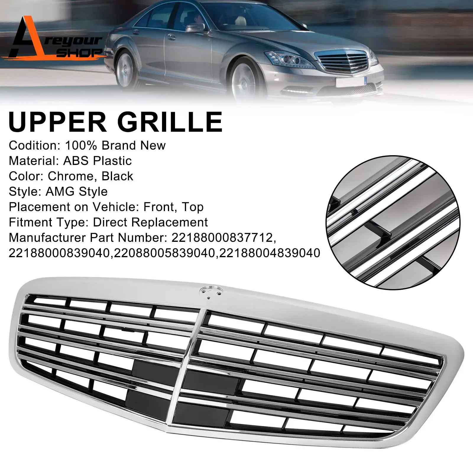 

AMG style Front Grille Grill Fit for Mercedes Benz S-Class W221 S550 S600 S63 S65