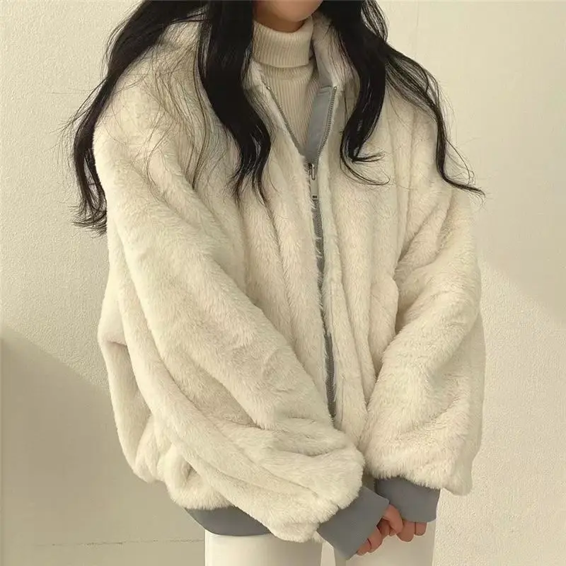 Thickened Two-Sided Wear Lambswool Cotton Jacket Korea Down Women's Winter New Zipper Hooded Parkas