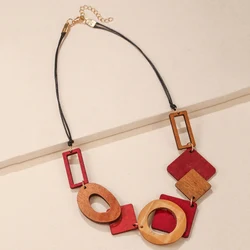 Women Statement Bib Necklace Vintage Geometric Wooden Necklaces Pendants Lady Neck Decoration New Fashion Jewelry Gifts