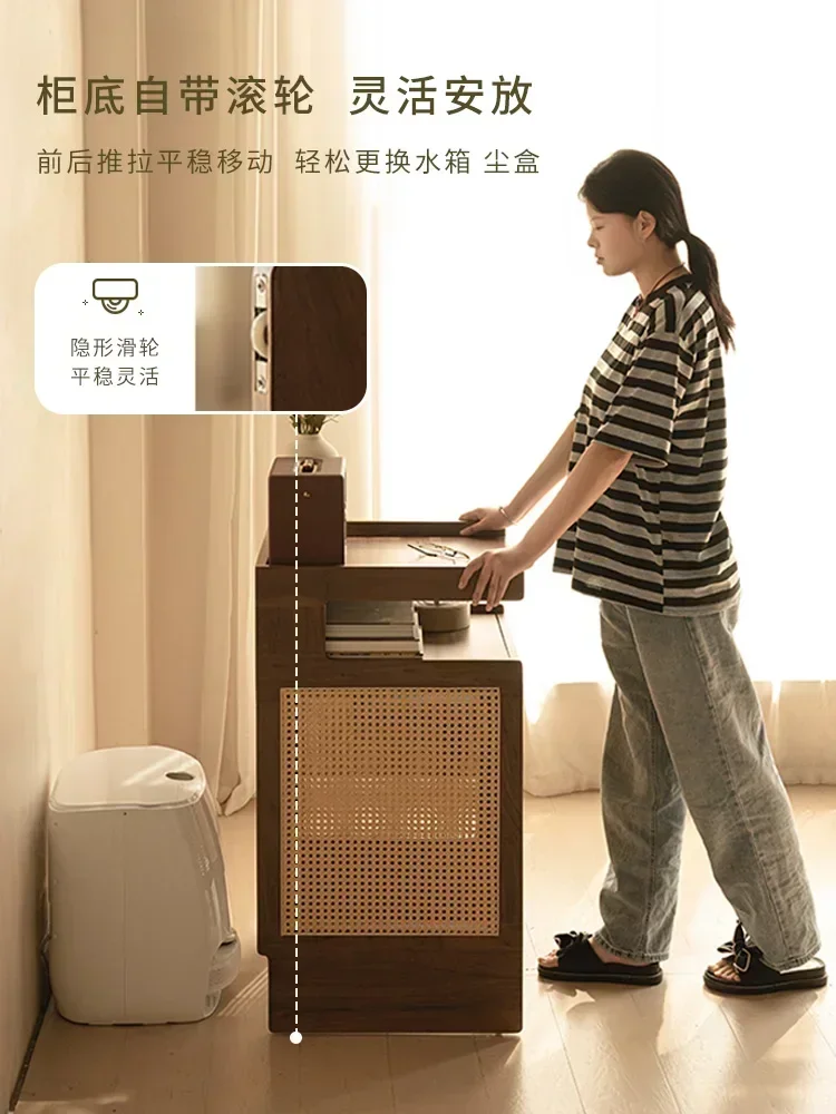 &Black Walnut Wood Sweeping Robot Storage Rack