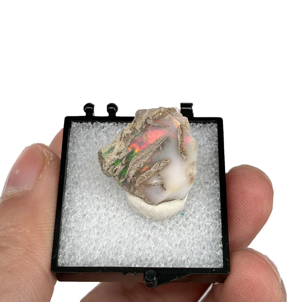 Natural Rare Colorful Ethiopia Opal (No Need Water) Gem Mineral Specimen Box Size:35X35mm (Need lighting) Small Cracks view 5