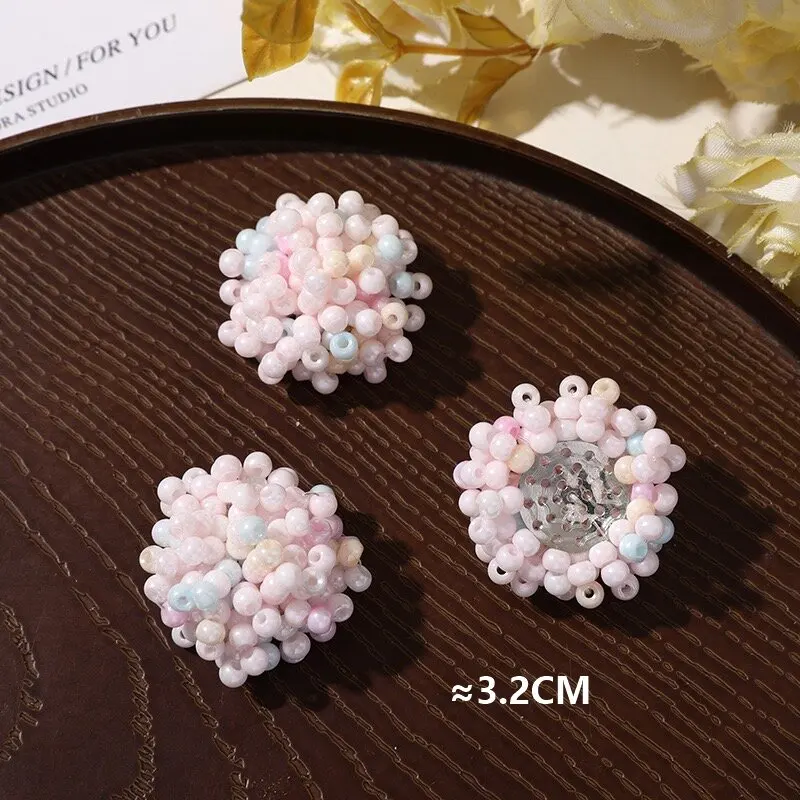 Pink Glass Beads Beaded Cluster Flower Button 3pcs Accessory for Jewelry Making DIY Hole Shoes Decoration Ornaments Wholesale