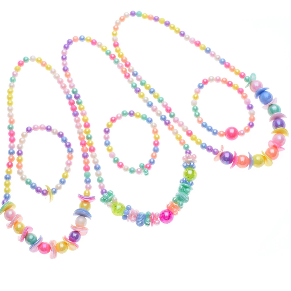 

Children Necklace Kids Jewelry Set Colorful Beads imitation Pearls Toddler Girl Long Beads Bracelet Lasting Gifts