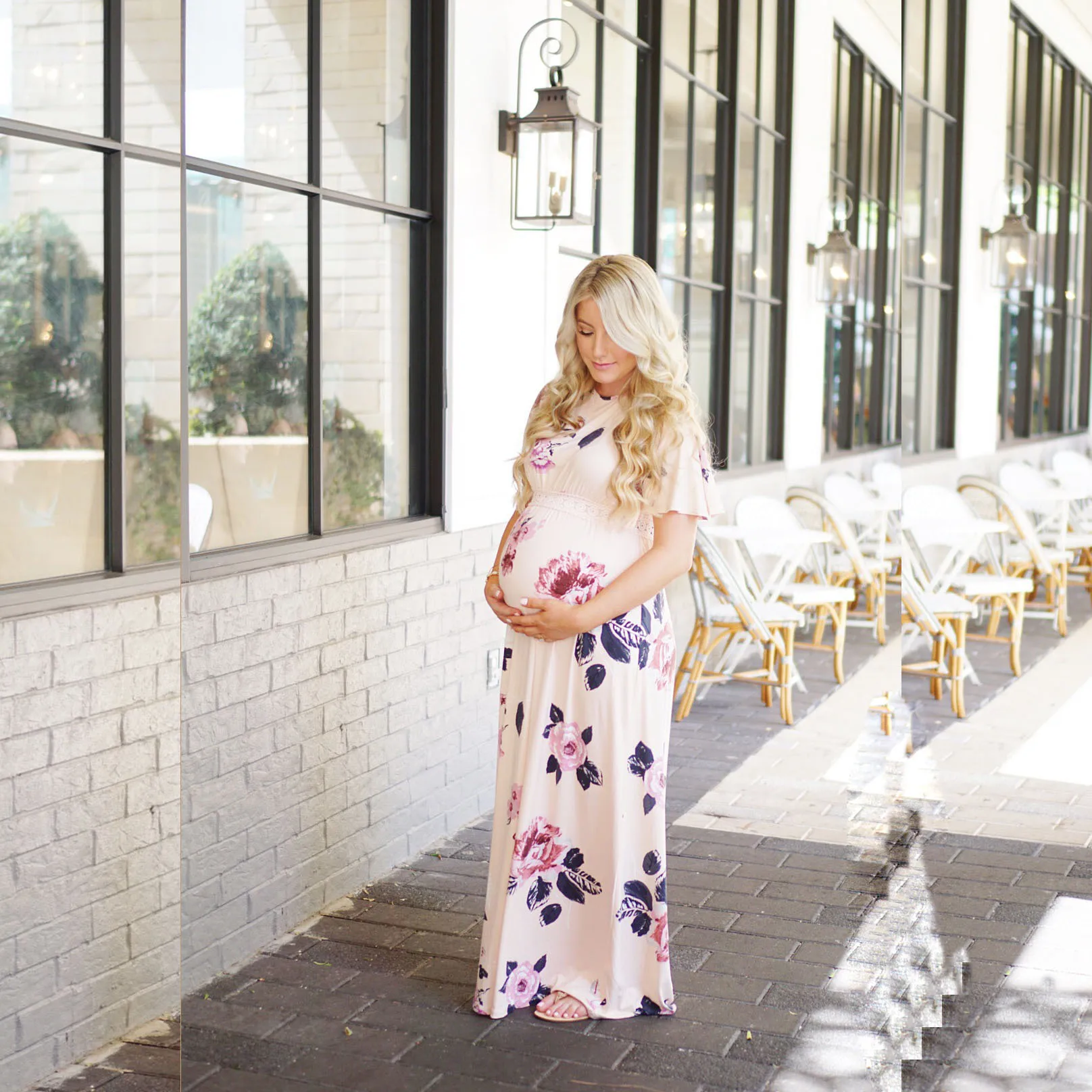 abbigliamento-per-donne-in-gravidanza-	-abito-lungo-vintage-floreale-per-maternita-ideale-per-servizi-fotografici-di-gravidanza-baby-shower-e-stile-boho