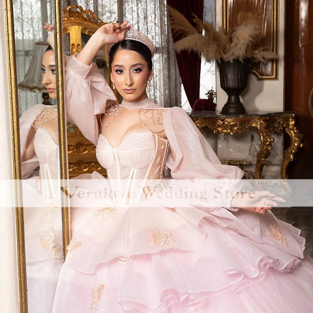 Princess Vestidos De 15 Quinceañera 2024 Pink Sequined 3 Pieces Quinceanera Dresses Sweet 15 Girls Birthday Gowns