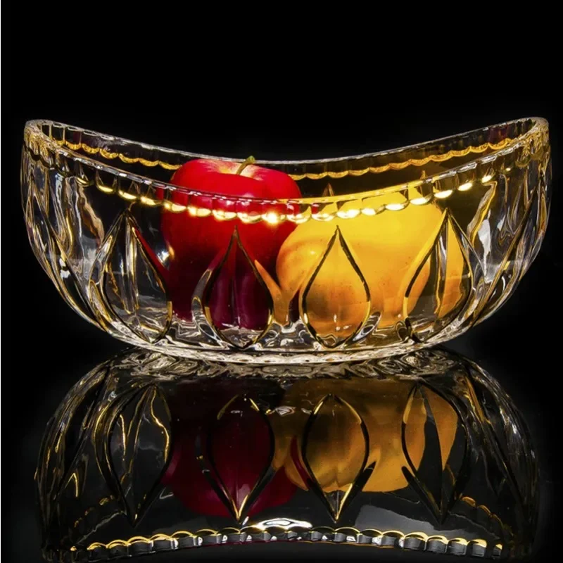 Light Luxury Crystal Glass Fruit Plate Home Furnishing Modern Creative Boat Shape Snack Nut Candy Tray Living Room Decoration