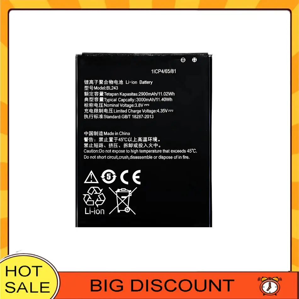 Аккумулятор для мобильного телефона BL243, высокая емкость, надежный источник питания, 3000 мАч, для Lenovo K3 Note K50-T5 A7000 A5500 A5600 A7600