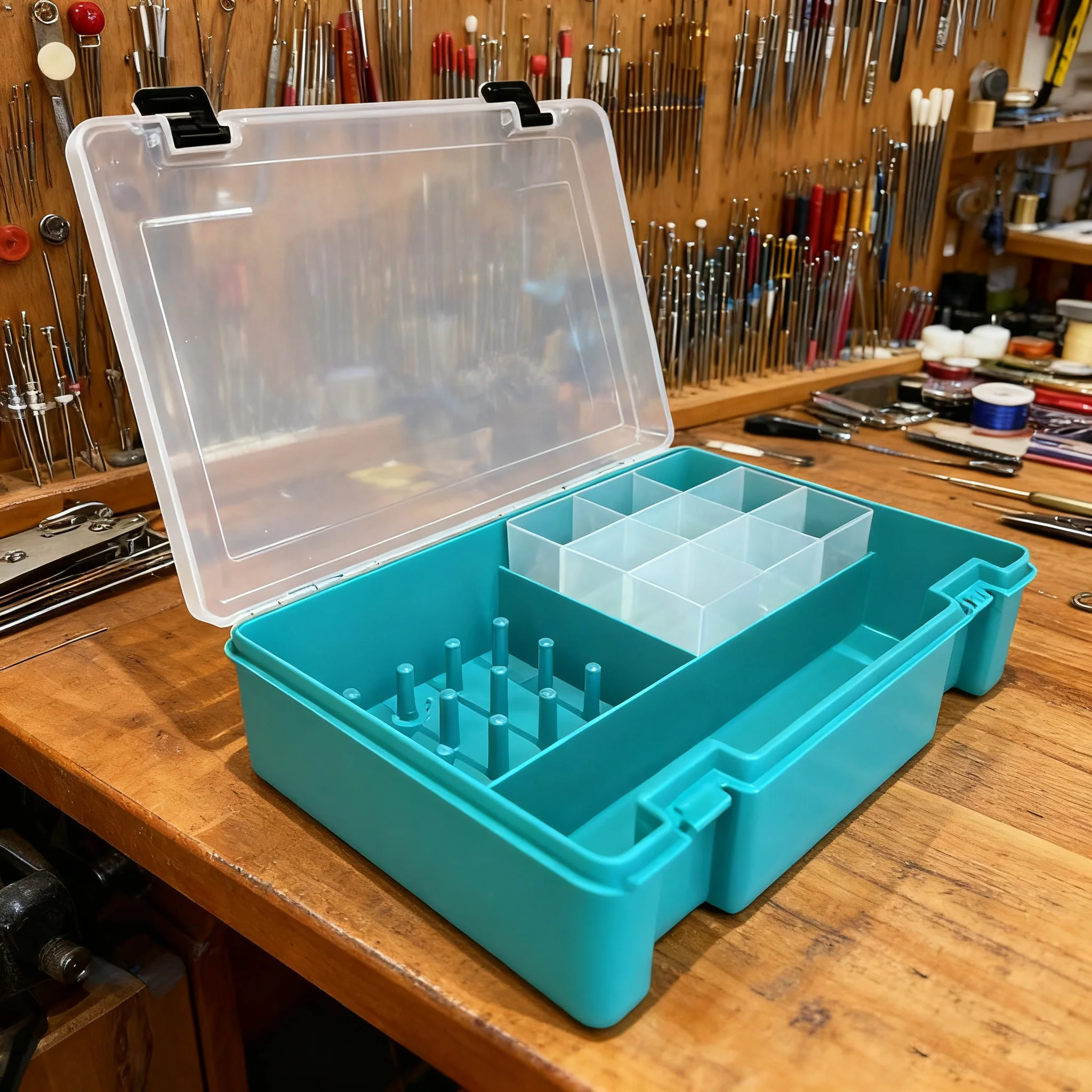 Aufbewahrungsbox für Nähgarn mit großem Fassungsvermögen, 20-Rollen-Kapazität, transparente Fächer und Werkzeug-Organizer – robuster Kunststoff