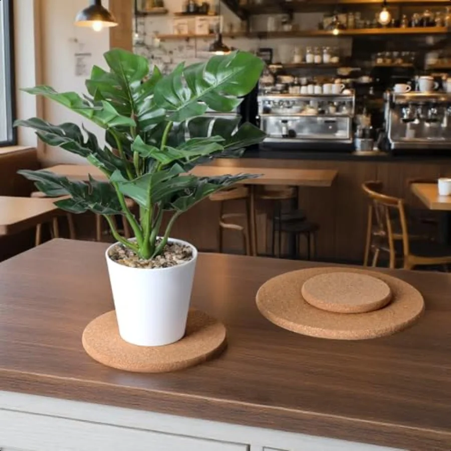 10 عبوات من قواعد الأكواب المصنوعة من الفلين 4 6 8 بوصة طبقات مزدوجة من الصلب السميك لزراعة الفلين وأصحاب النباتات الحصير المستديرة للتدفق الداخلي #2