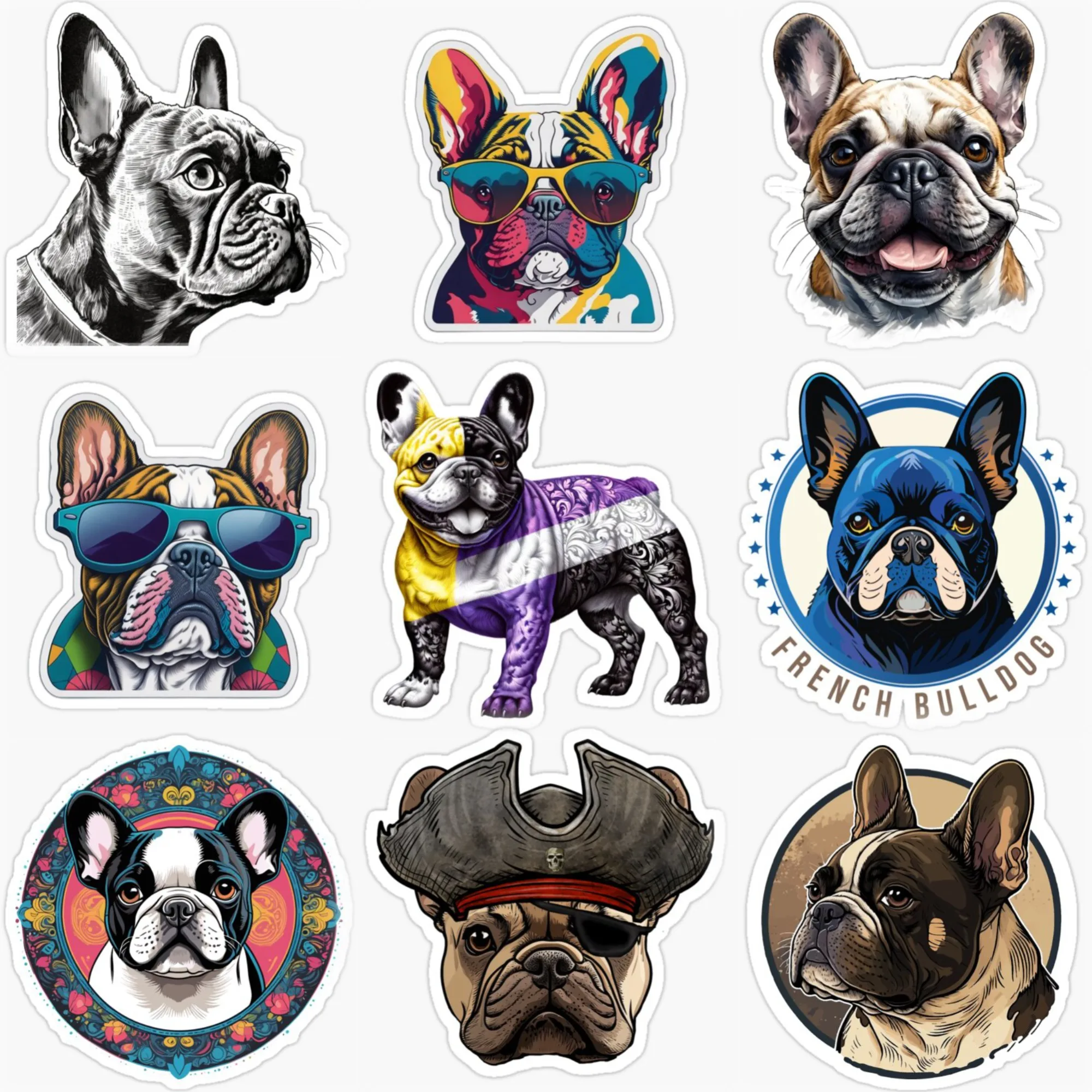 

French Bulldog Cute Pets PVC Car Stickers for Car Bicycle Window Fridge Helmet Wall Decal Waterproof Customizable Size