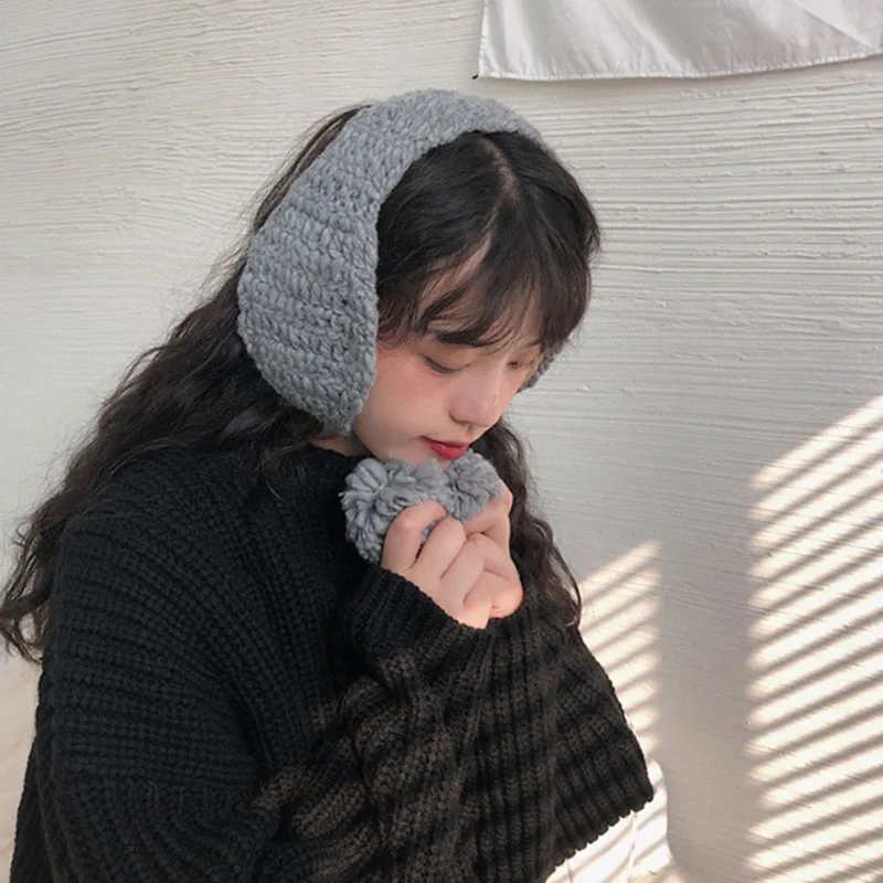 New Handmade Korean Style Y2k Plush Earmuffs Thicken Soft Warm Jk Knitted Earflap Solid Color Windproof Winter Ear Cover Girl