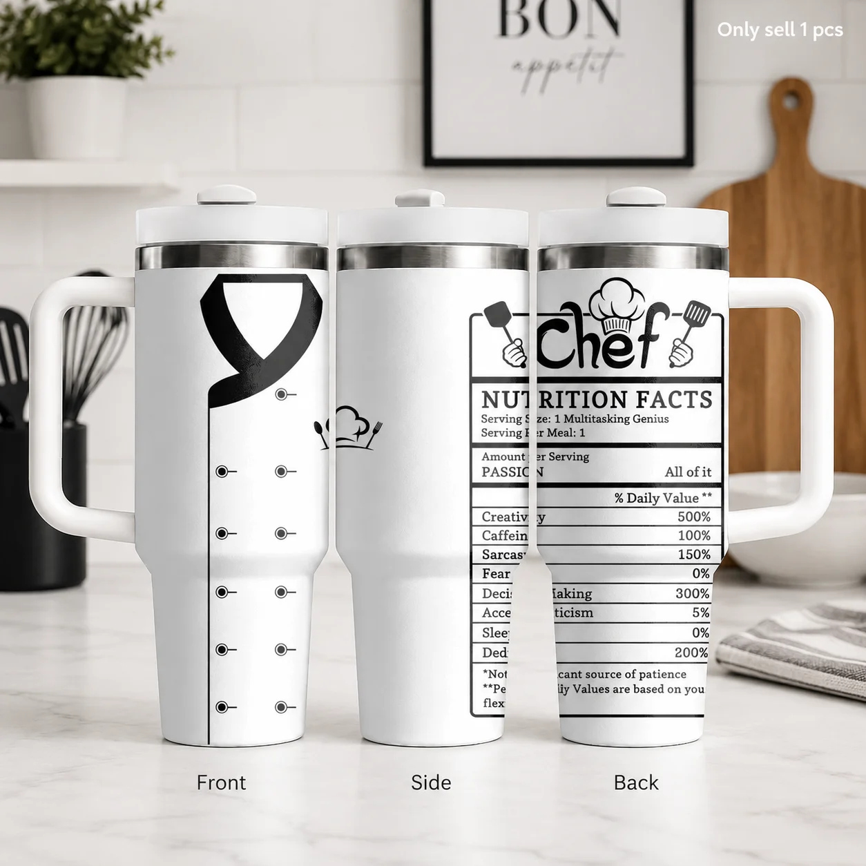 Chef Nutrition Facts Vacuum Flasks 40oz Stainless Steel Insulated Tumbler With Handle & Straw Leakproof Travel Mug