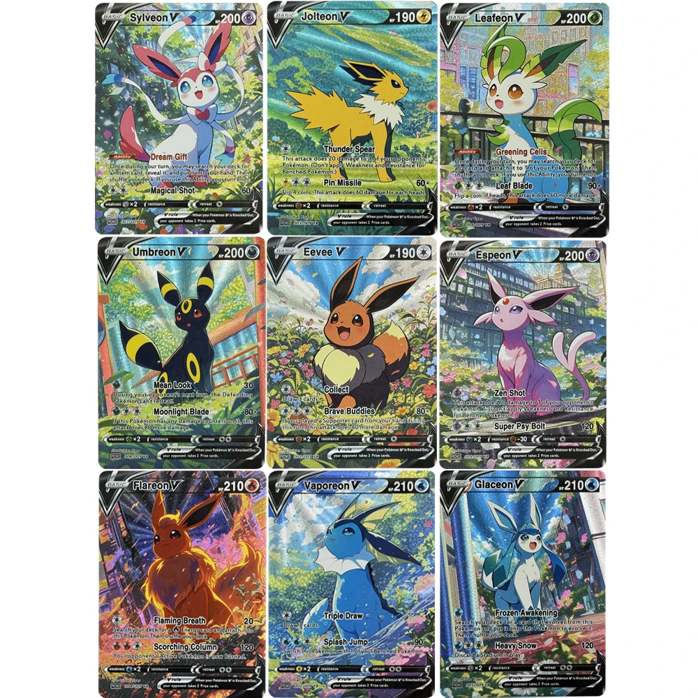 9 ชิ้น/เซ็ต DIY กระเป๋า Eevee V คอลเลกชันการ์ด Self made Umbreon Sylveon Vaporeon V Rapid PTCG อะนิเมะคอลเลกชันเกมการ์ดของขวัญ
