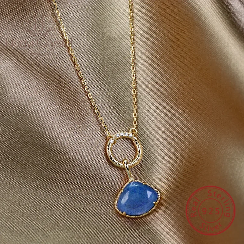 

Japanese light jewelry mysterious tone fan-shaped lapis lazuli labradorite vintage pendant S925 silver plated jewelry