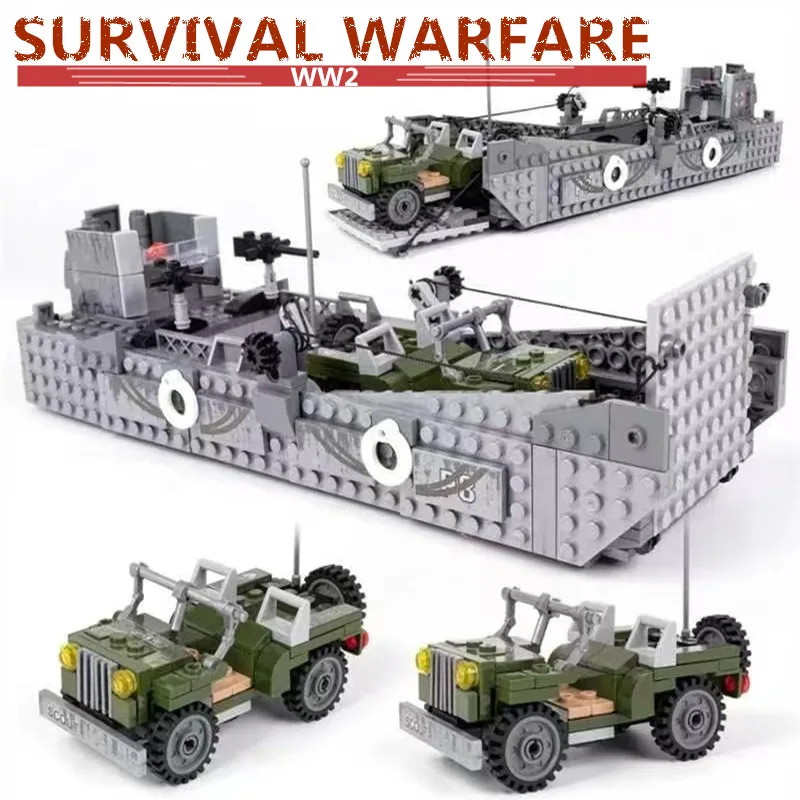 Sluban B0855 Operation Overlord Normandie Landing Ship Higgins Boats LCM Model Building Block Kit Military War Bricks Kids Gifts