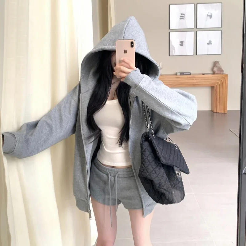 Lazy ey Losse Hoodie Casual Sweatshirt Set Vrouwen Hoge Taille orts Tweedelige Set Herfst 2025, Pendelen Sle Lange Sve