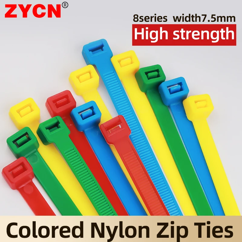 Widen Nylon Cable Tie Self-Locking 8*150/200/300MM Width7.5mm Thicken Plastic Flange Loop Wire Wrap Zip Buckle Bundled 100PCS