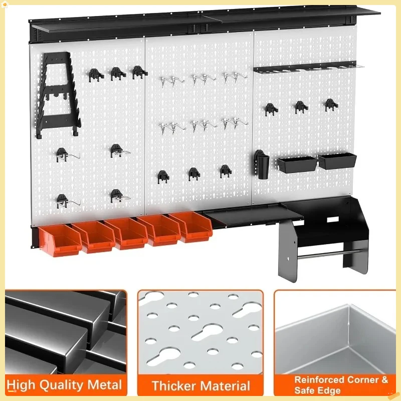 Wall Mounted Tool Organizer 4ft - Metal Pegboard System for Garage Storage with Accessories