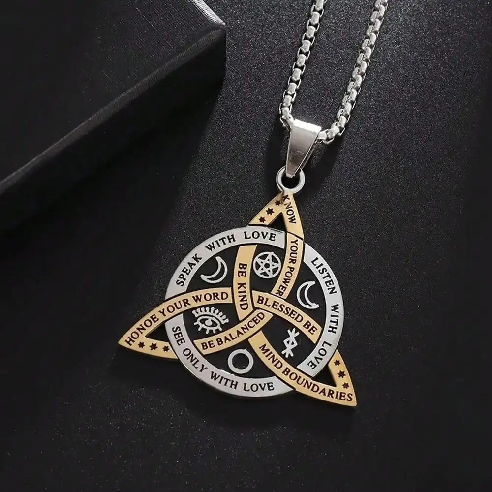 2pcs/Set Stainless Steel Irish Star And Moon Celtic Knot Trinity Pendant Necklace Men Women Fashion Nordic Lucky Amulet Jewelry Gift - view 4