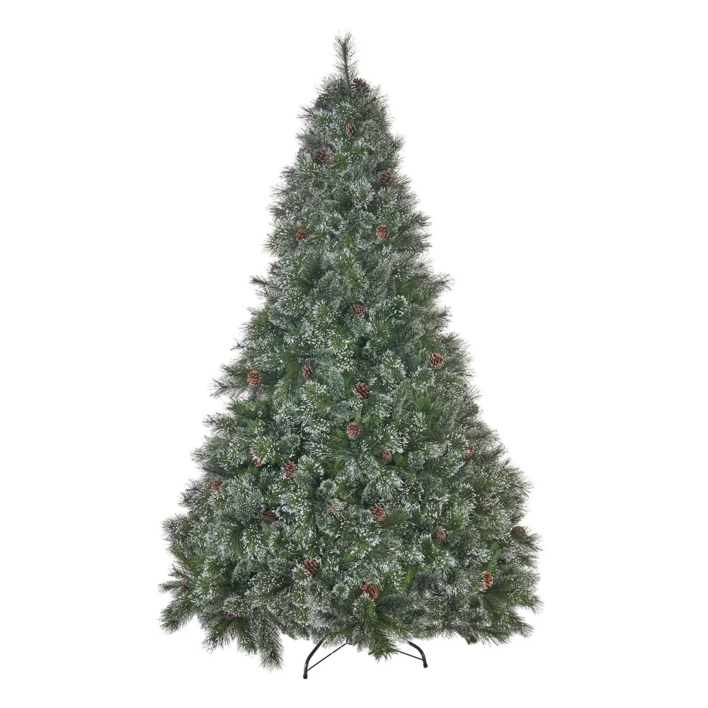 7' Faux Cashmere and Snow Bristle Mixed Tree with 75 Pine Cones and 1233 tips,Dia.:59