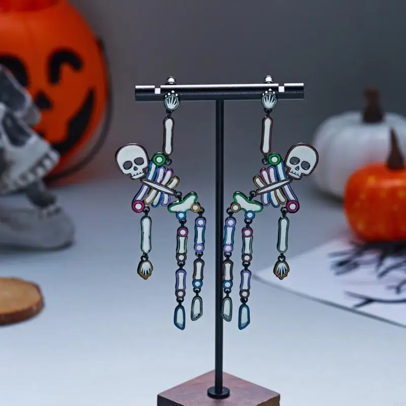 Halloween Skeleton Dangle Earrings, Alloy Statement Jewelry Pair for Costume Parties, Theme Parties and Stage Looks