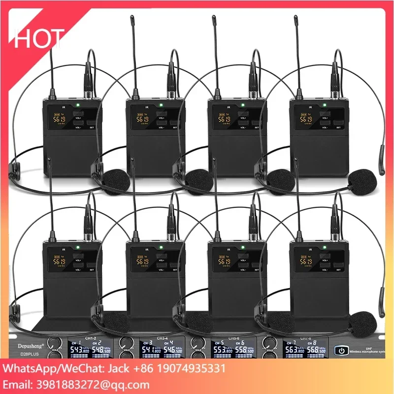 

Factory Price D28PLUS 8 Channel Wireless Headset Microphone Lapel Microphone Conference Teaching Microphone System