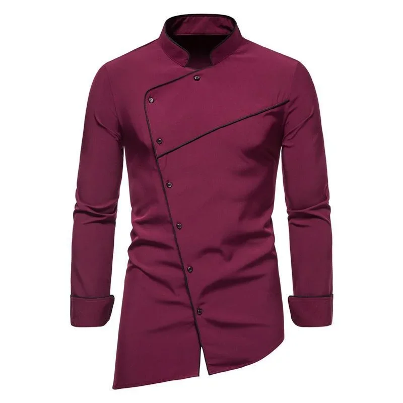 

Autumn Long Sleeve Mens Formal Shirt Stand Collar Tuxedos chef Mens Dress Shirts Casual Social camisa masculina