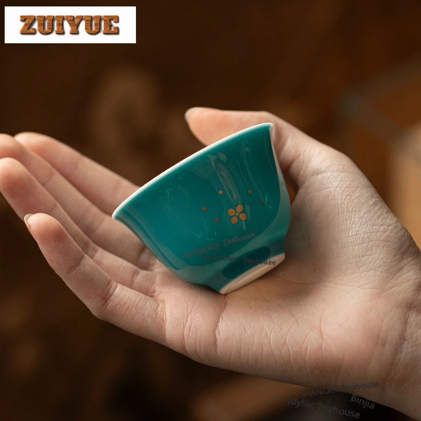 2pc/lot Turquoise Green Sprinkle Gold Teacup Creative Tea Bowl Jug Tea-tasting Meditation Cup Jianzhan Master Cups Tableware