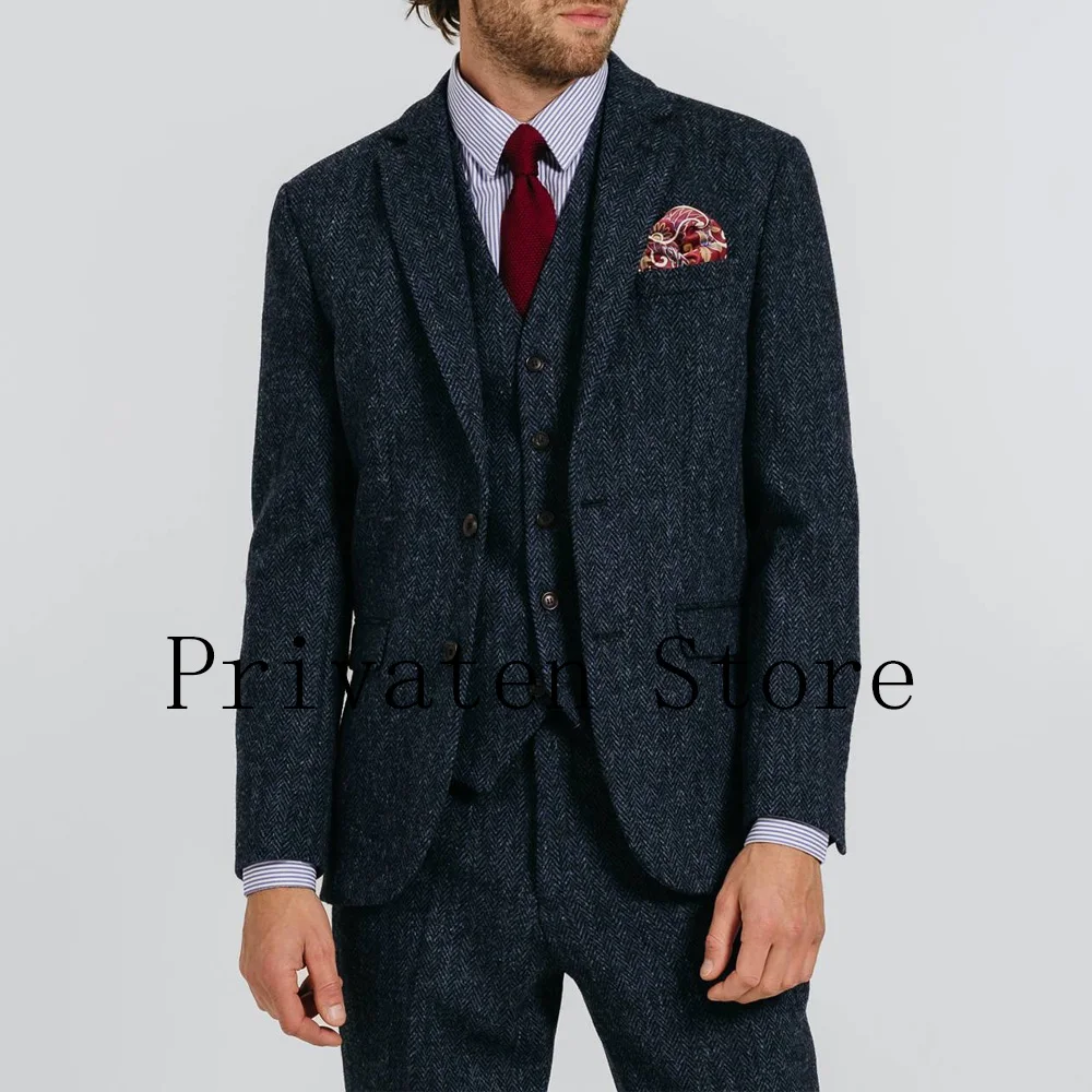 Men's Herringbone Three-Piece Suit Full Elegant Men's Suits Mens Suites Blazers Man Mens Clothing Outfit Set ، Jackets Male Sets